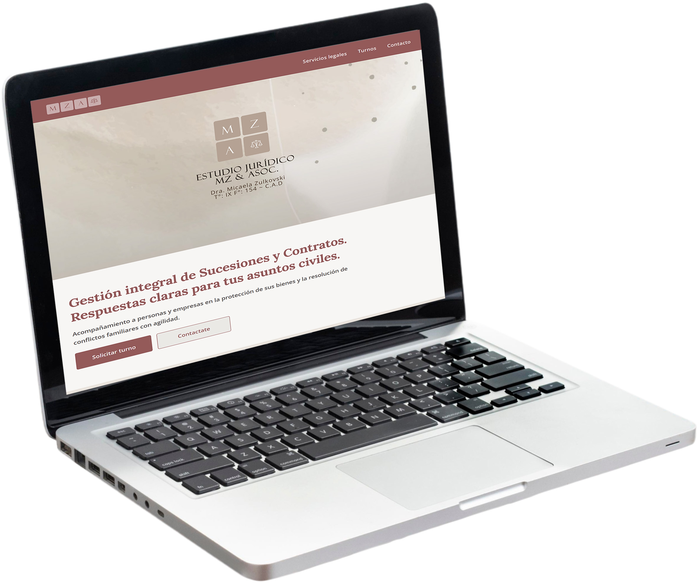 Landing page Estudio Jurídico MZ & Asoc. en una notebook